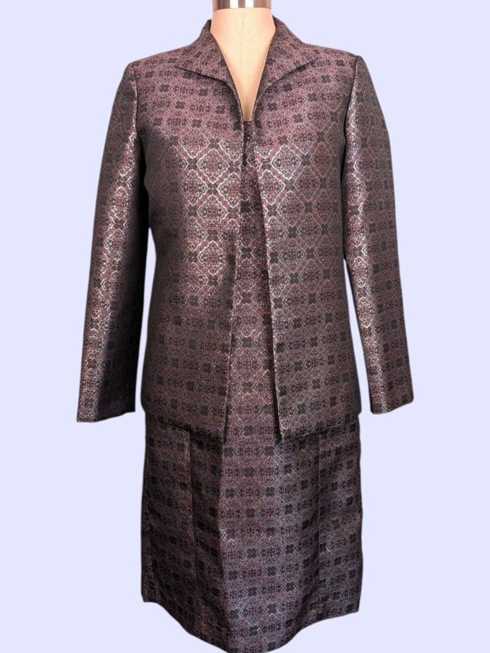 Victor Costa Purple Brocade Dress and Jacket Two Piece Set